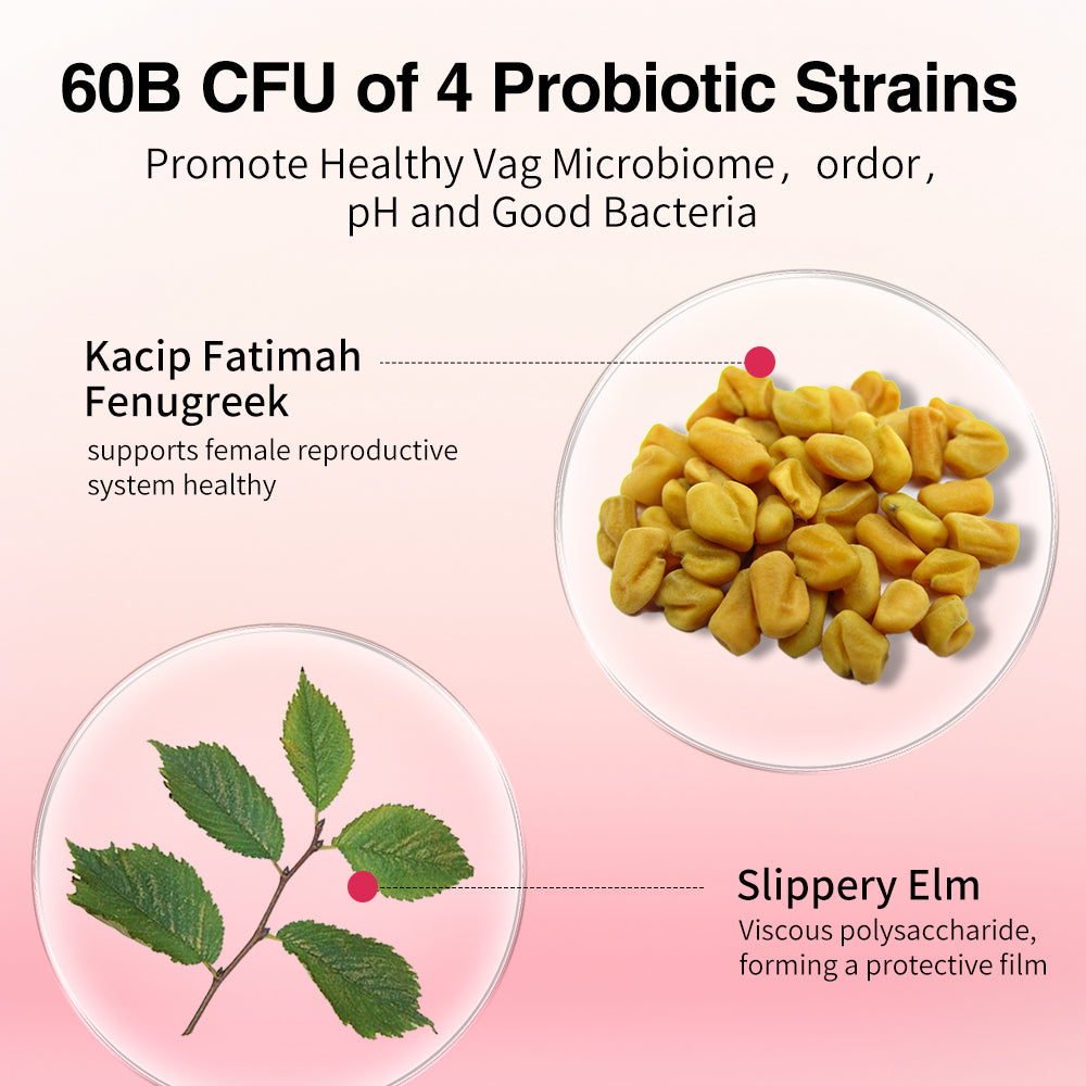 60 Billion probiotics Women's Intimate Probiotic Capsules - PH Balance Odor Control Natural Lubrication Elasticity Cranberry Kacip Fatimah Fenugreek Support for Yeast & Vaginal Health, 60 Gentle Daily Care Capsules Festival perfect gift for women